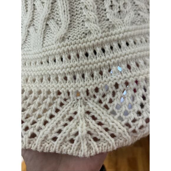 The Irish Store Women's Wool Sweater mixed Cable Knit tunic slits Ivory Size m - Picture 7 of 16